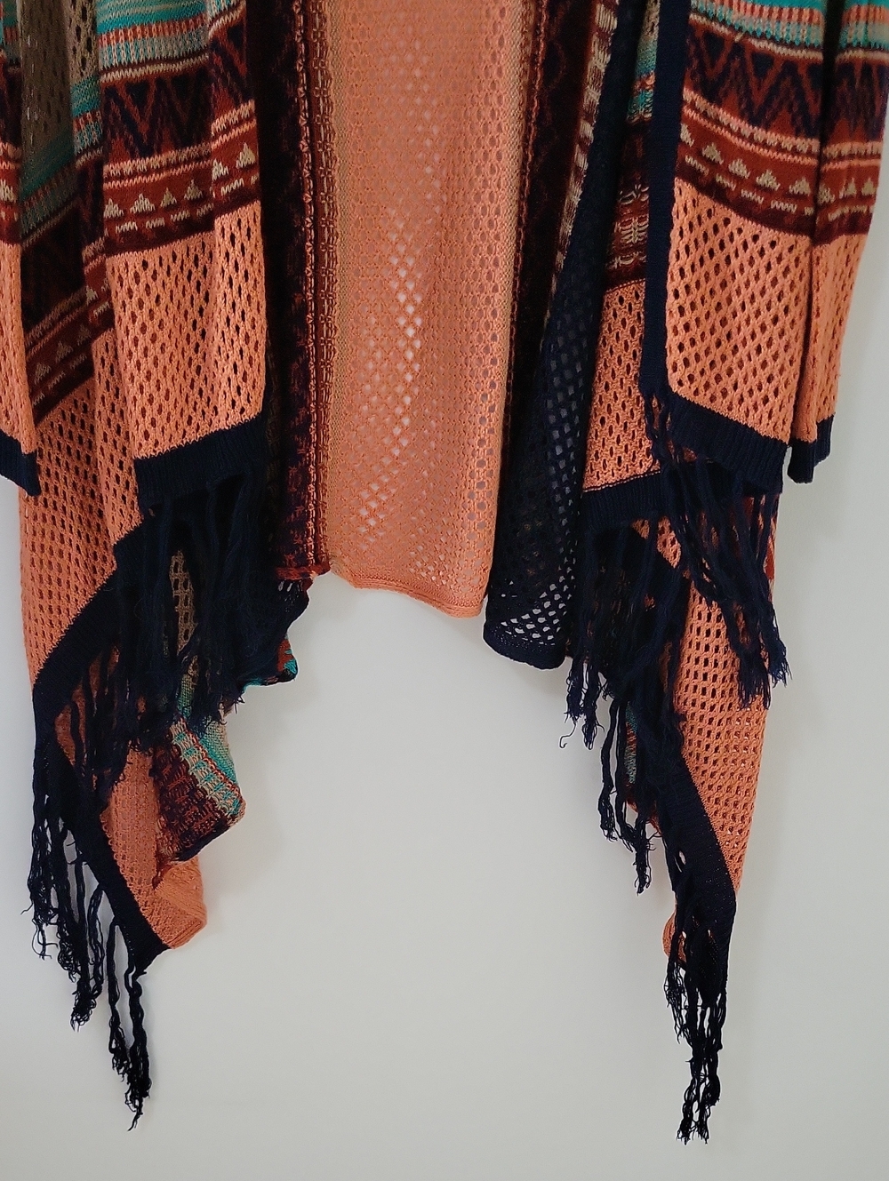 Say What? Aztec Open Fringe Knit Cardigan, Size 2X - Picture 5 of 6